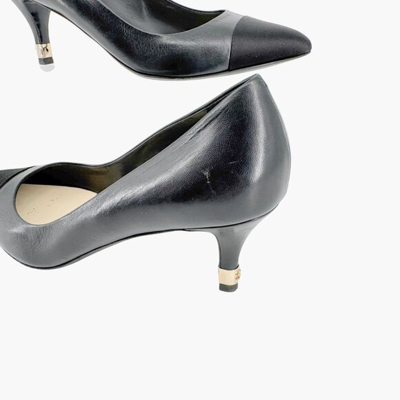 Chanel Cap Toe CC Kitten Pumps EU 38.5 US 7.5-8 Black Leather Pointed Low Heel - Picture 10 of 15